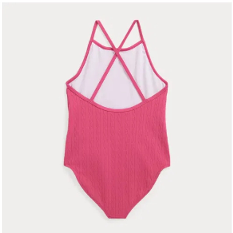 POLO RALPH LAUREN Girl's Jacquard One-Piece Swimsuit Size 7 Pink Stretch NWT