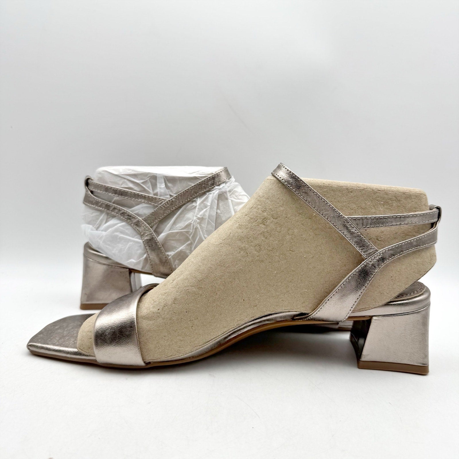Naturalizer Womens Hana Heeled Sandals US 9.5 Pewter Metallic Taupe Leather NWOB