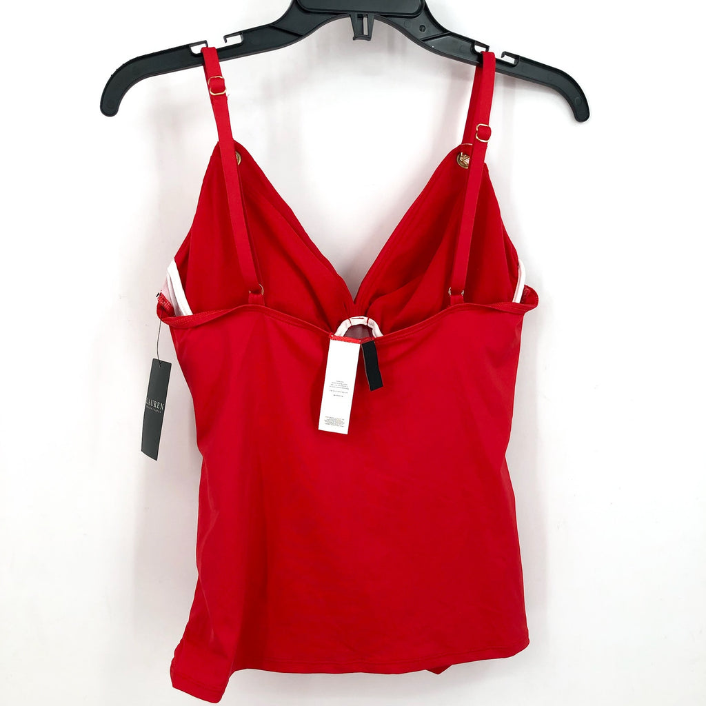 LAUREN RALPH LAUREN Toggle Underwire Tankini Size 10 Red Beach Club Solids NWT