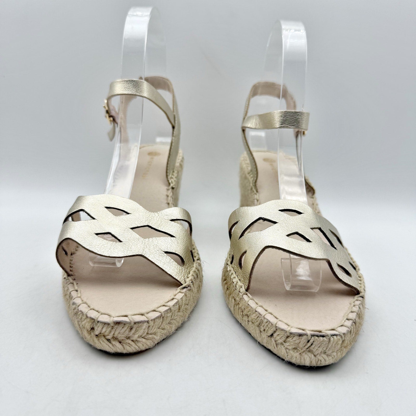 Eric Michael Womens Ruby Wedge Sandals EU 39 US 9 Gold Leather Espadrille NIB