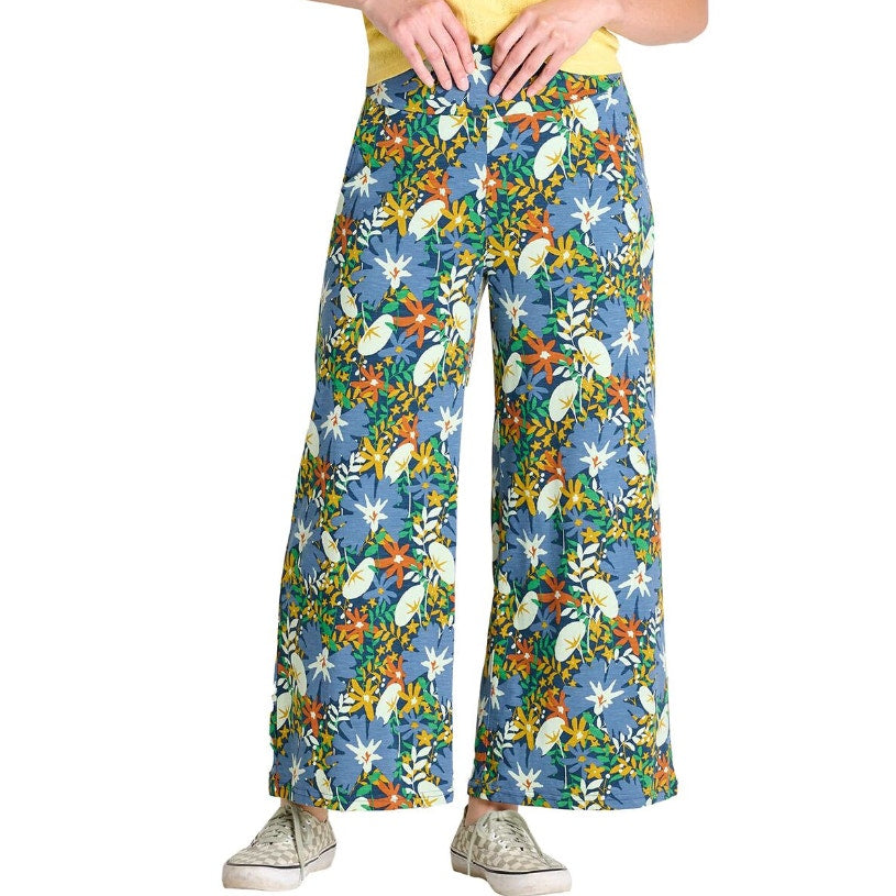 TOAD & CO Women's Chaka Wide Leg Pants Large Blue Midnight Floral Pull-On NWT