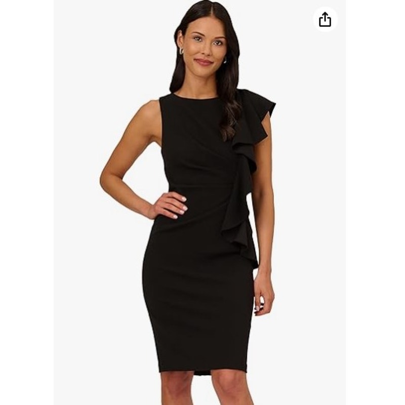 ADRIANA PAPELL Women's Waterfall Ruffle Crepe Dress Size 16 Black Cocktail NWT