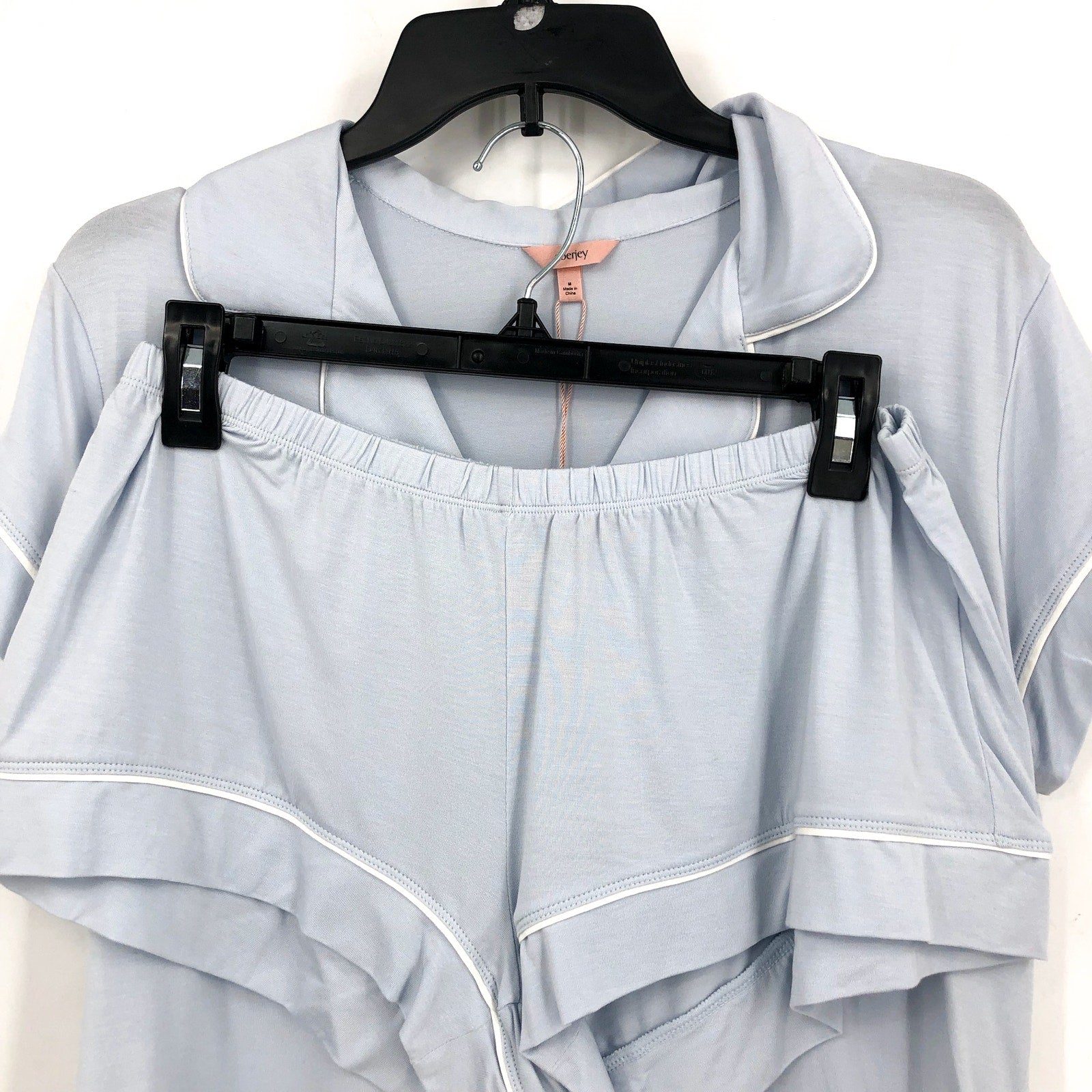 EBERJEY Gisele Shortie Short PJ Set Medium Ice Blue Ivory TENCEL Modal NWT