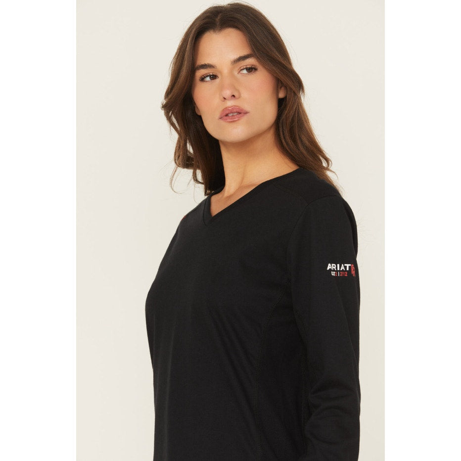 ARIAT Women's FR AC Long Sleeve Work Shirt XXL Black Knit V Neck NWOT