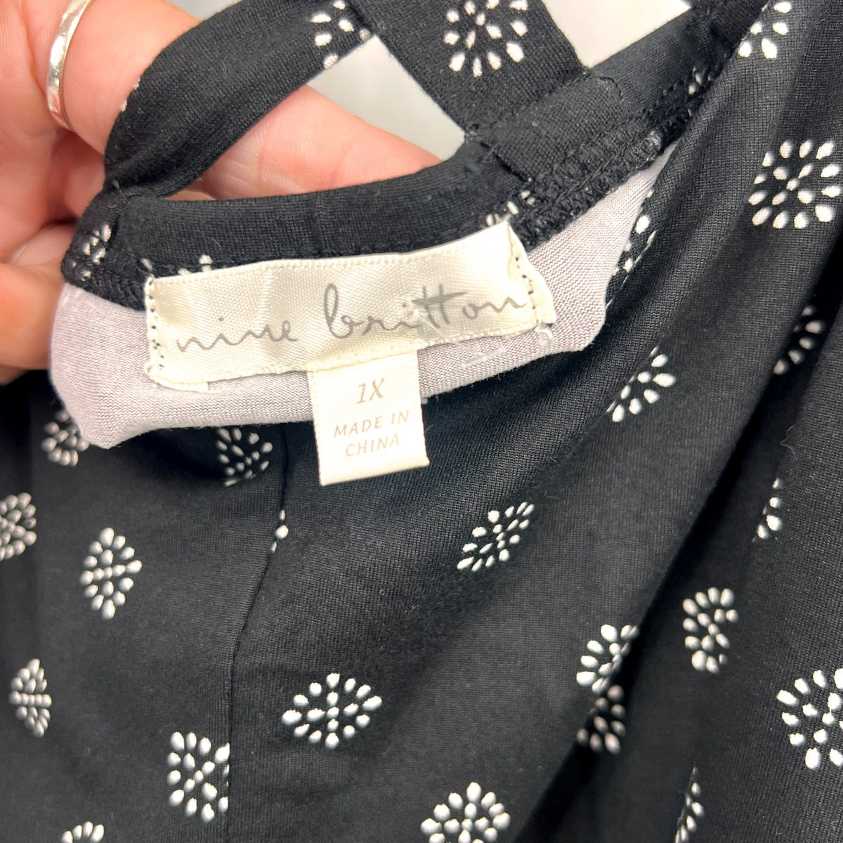 NINE BRITTON Womens Lizzy Brushed Knit Dress 1X Black White Print STITCHFIX NWT