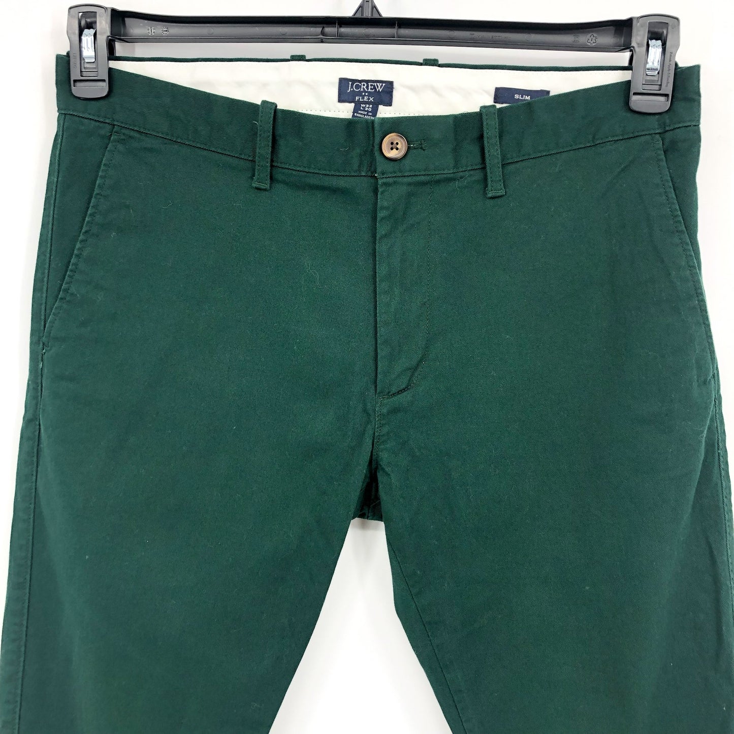 J.CREW Men's Slim-fit Flex Chino Pants 32x30 Dark Green Flat Front H3167 NWOT