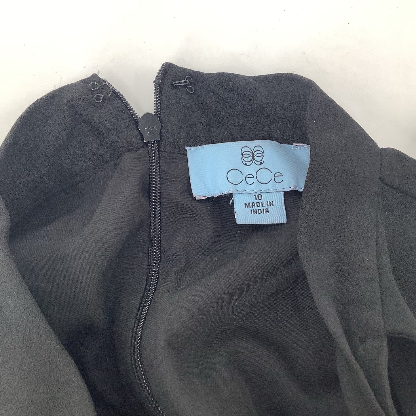 CECE Ruffled Bow Neck Short Sleeve Mini Dress Black Size 10