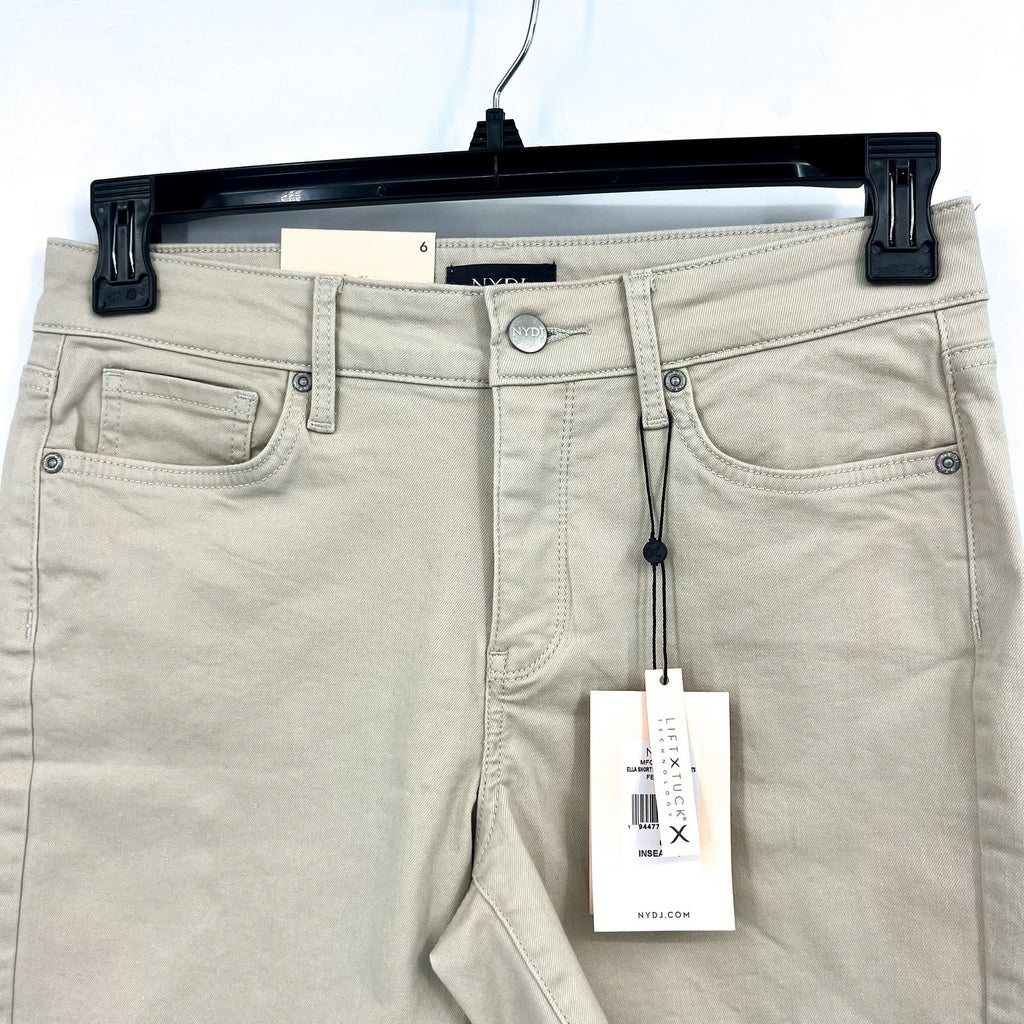 NYDJ Women's Ella Denim Shorts Size 6 Feather Beige Side Seam Slit Bermuda NWT