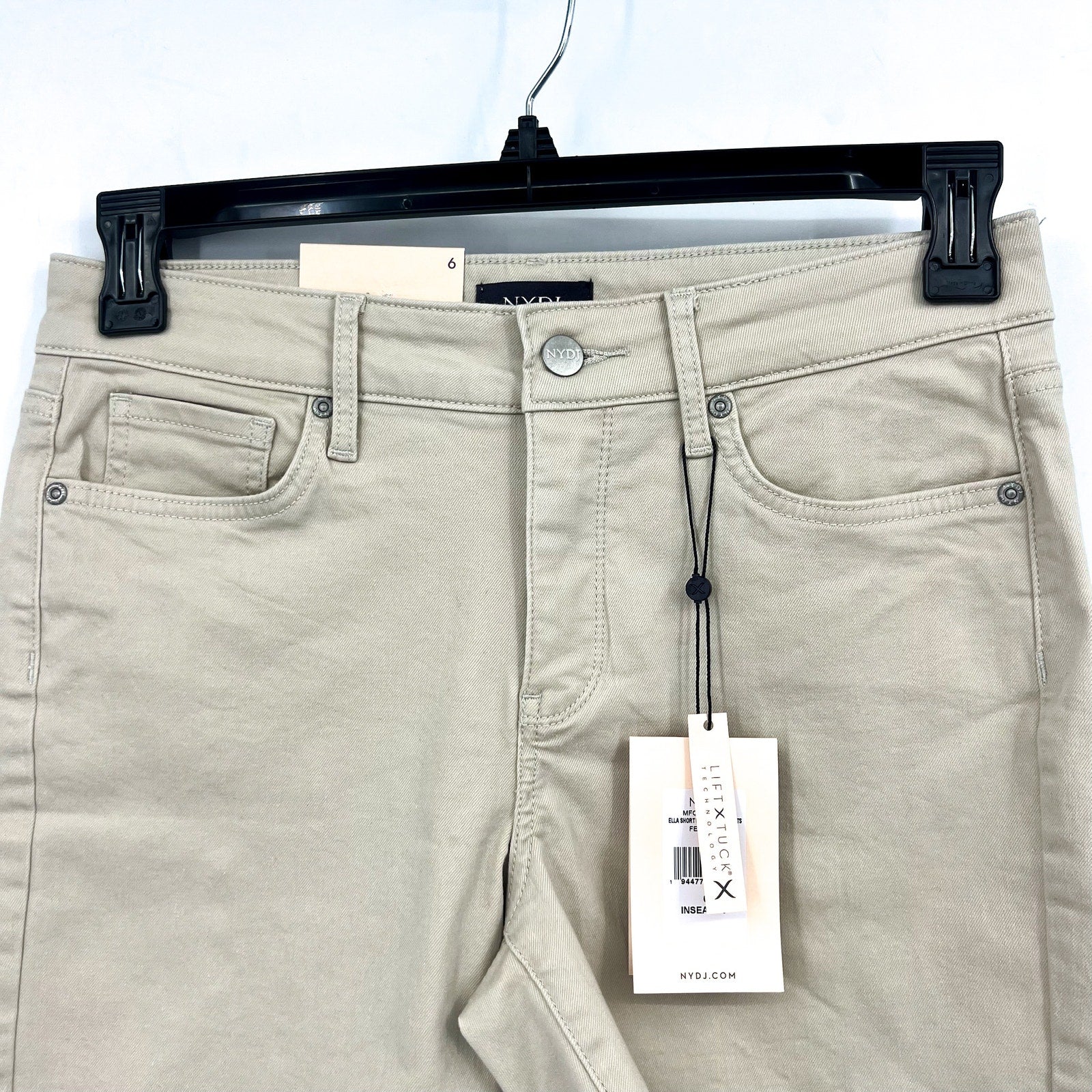 NYDJ Women's Ella Denim Shorts Size 6 Feather Beige Side Seam Slit Bermuda NWT