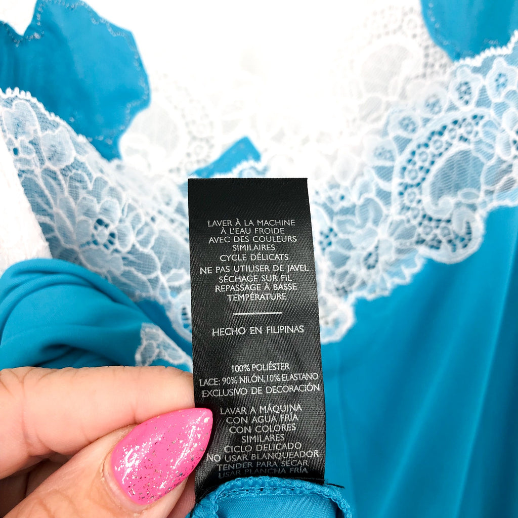 NATORI Women's Enchant Lace Trim Chemise 2X Azure Blue Slip NWT R78130X
