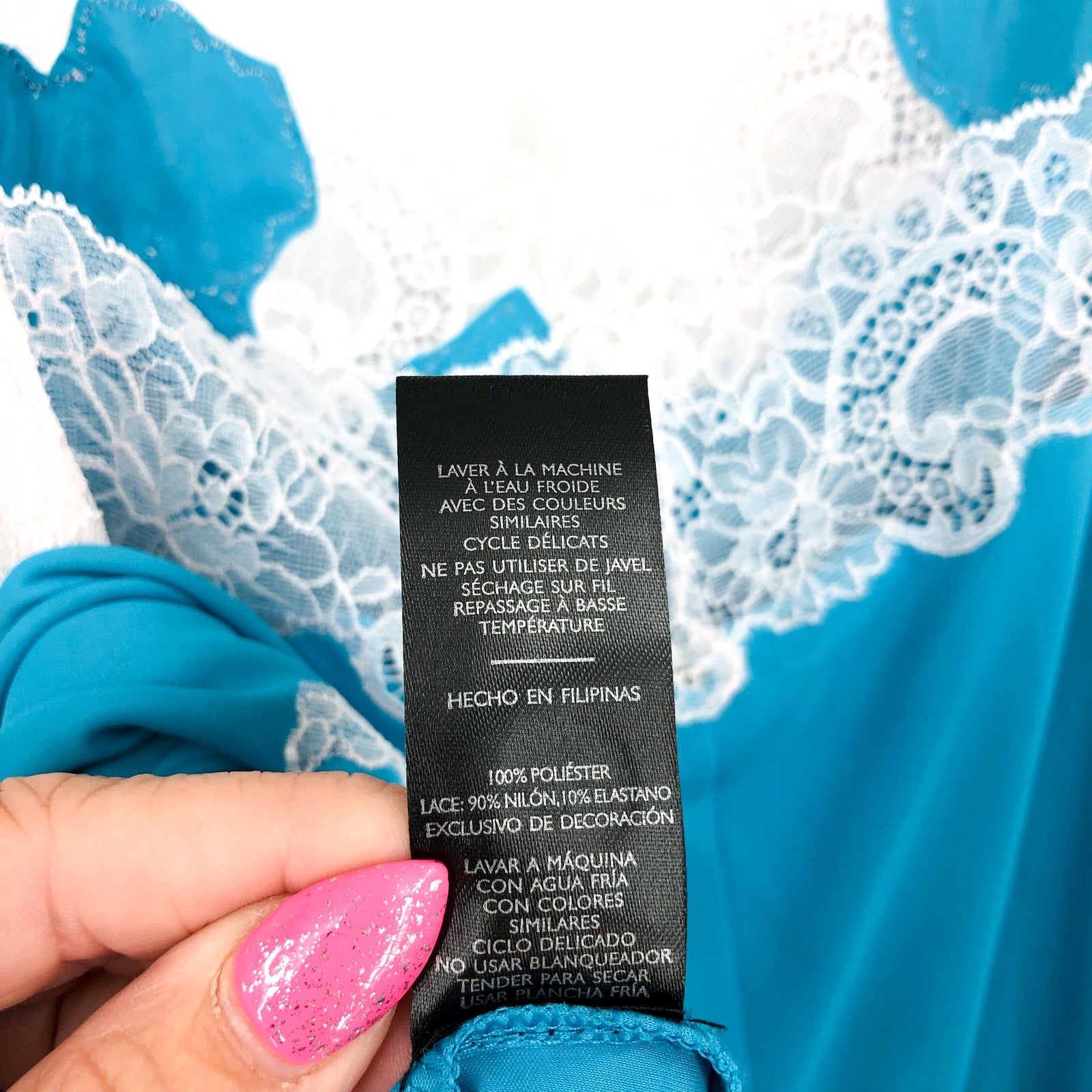 NATORI Women's Enchant Lace Trim Chemise 2X Azure Blue Slip NWT R78130X