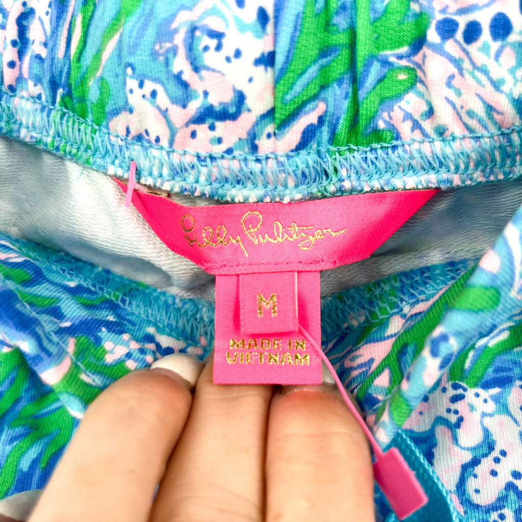 LILLY PULITZER Loxley Knit Shorts Medium Blue Aqua Strong Current Sea NWOT