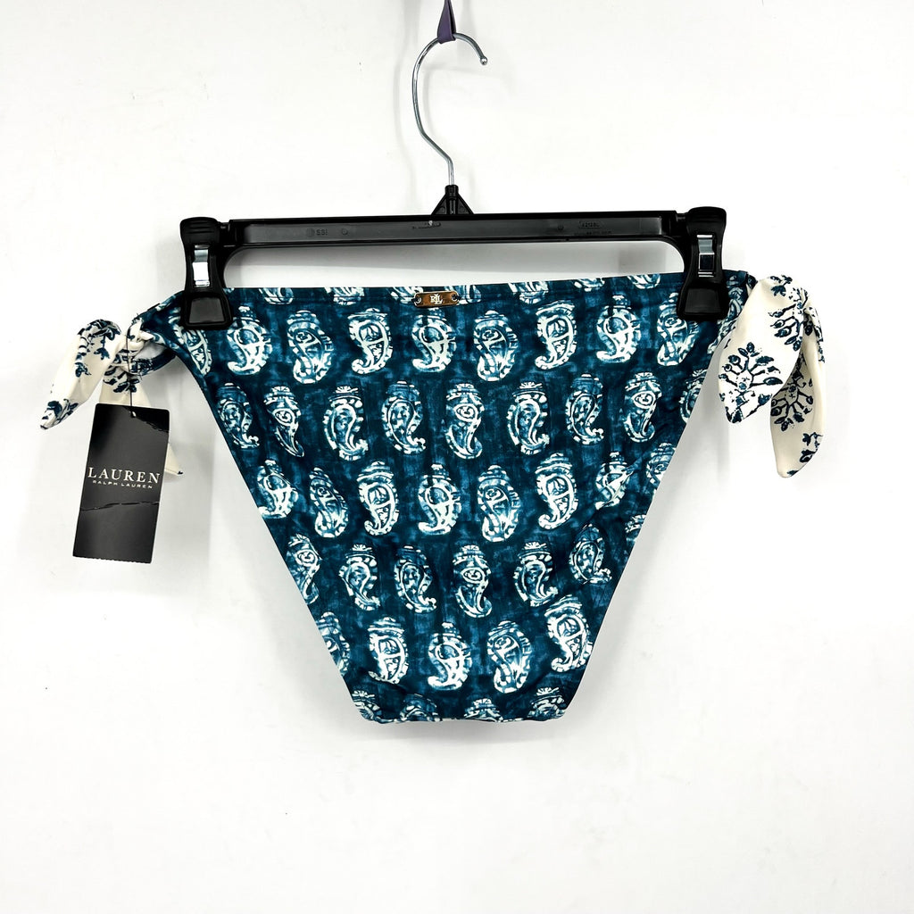 LAUREN RALPH LAUREN Hipster Bikini Bottom Size 14 Blue Print Side-Tie NWT
