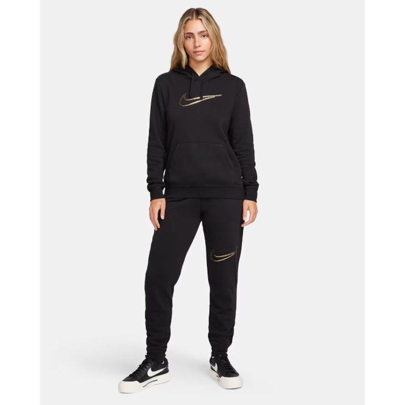 Nike Womens Sportswear Club Premium Hoodie XS Black Loose Shine Sweatshirt NWT