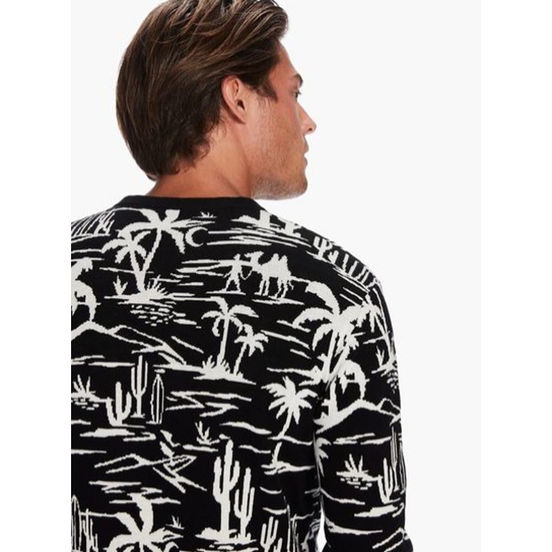 SCOTCH & SODA Mens Pullover Woven Sweatshirt XL Black White Palm Print NWT