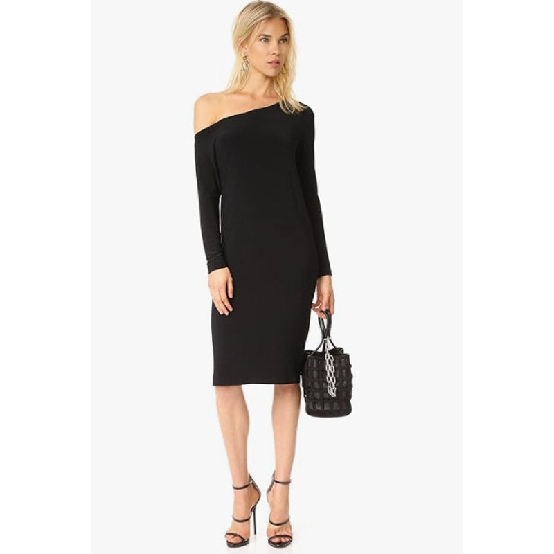 NORMA KAMALI Women's Drop Shoulder Dress Medium FR 38 Black Long Sleeve NWT