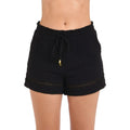 LA BLANCA Womens Seaside Coverup Beach Shorts Large Black Gauze Drawstring NWT