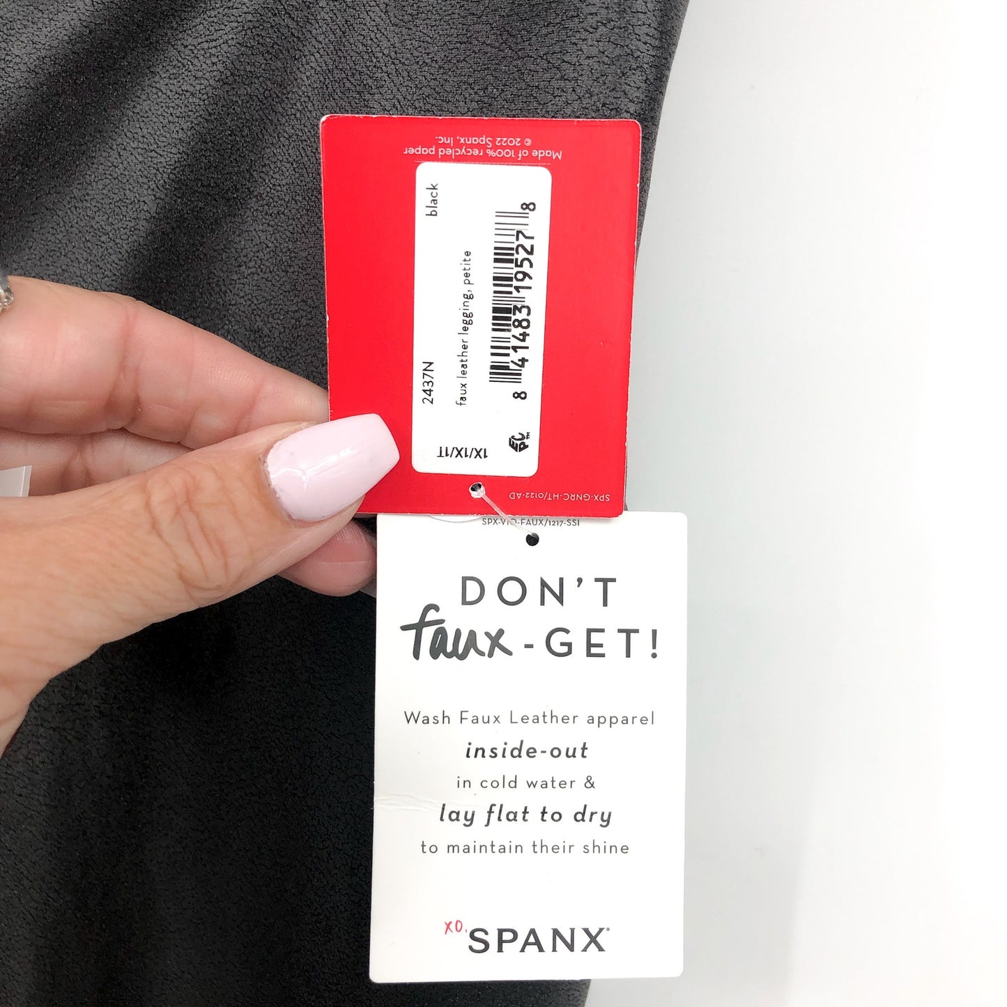 SPANX Women's SpanxShape Faux Leather Leggings 1X Petite Black High Waisted NWT