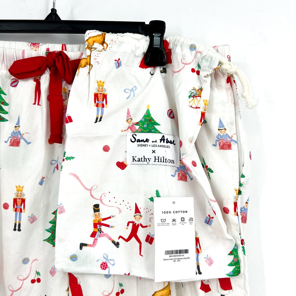 SANT AND ABEL X KATHY HILTON Christmas Magic Cotton Pajamas Set XL White NWT