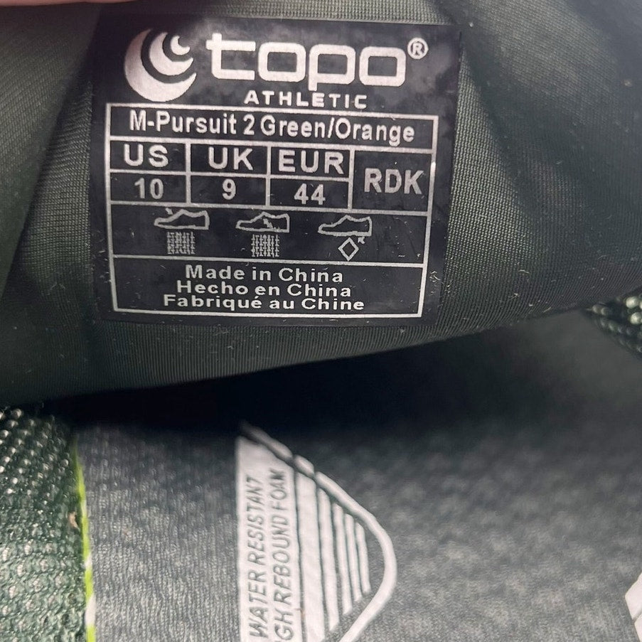 Topo Athletic Mens Pursuit 2 Trail Athletic Shoes Size 10 Green Running NIB