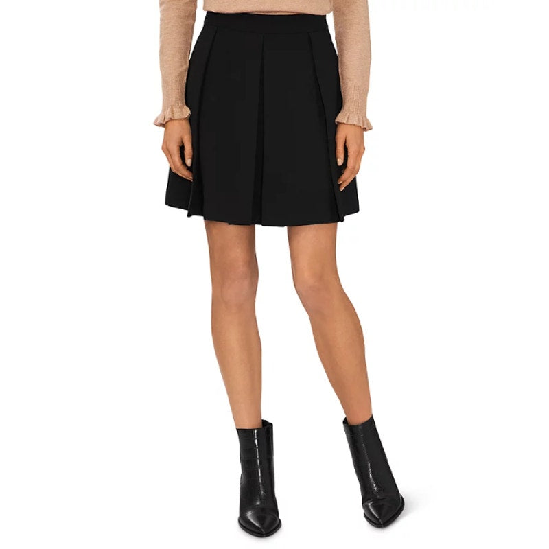 CECE Women's Pleated Mini A-Line Skirt Size 0 Rich Black Stretch Lined NWT