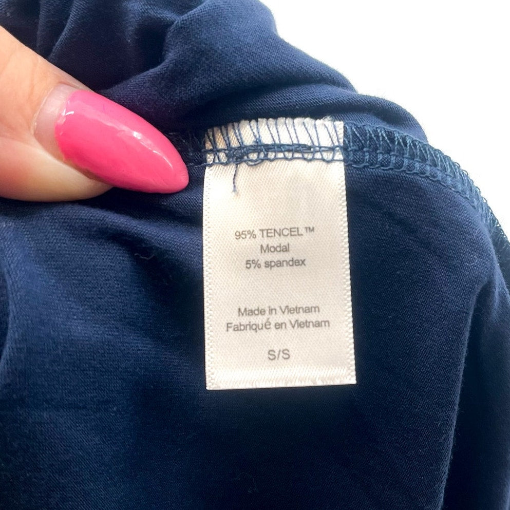 EBERJEY Women's Gisele Long PJ Set Small Navy Blue Ivory TENCEL Modal NWOT