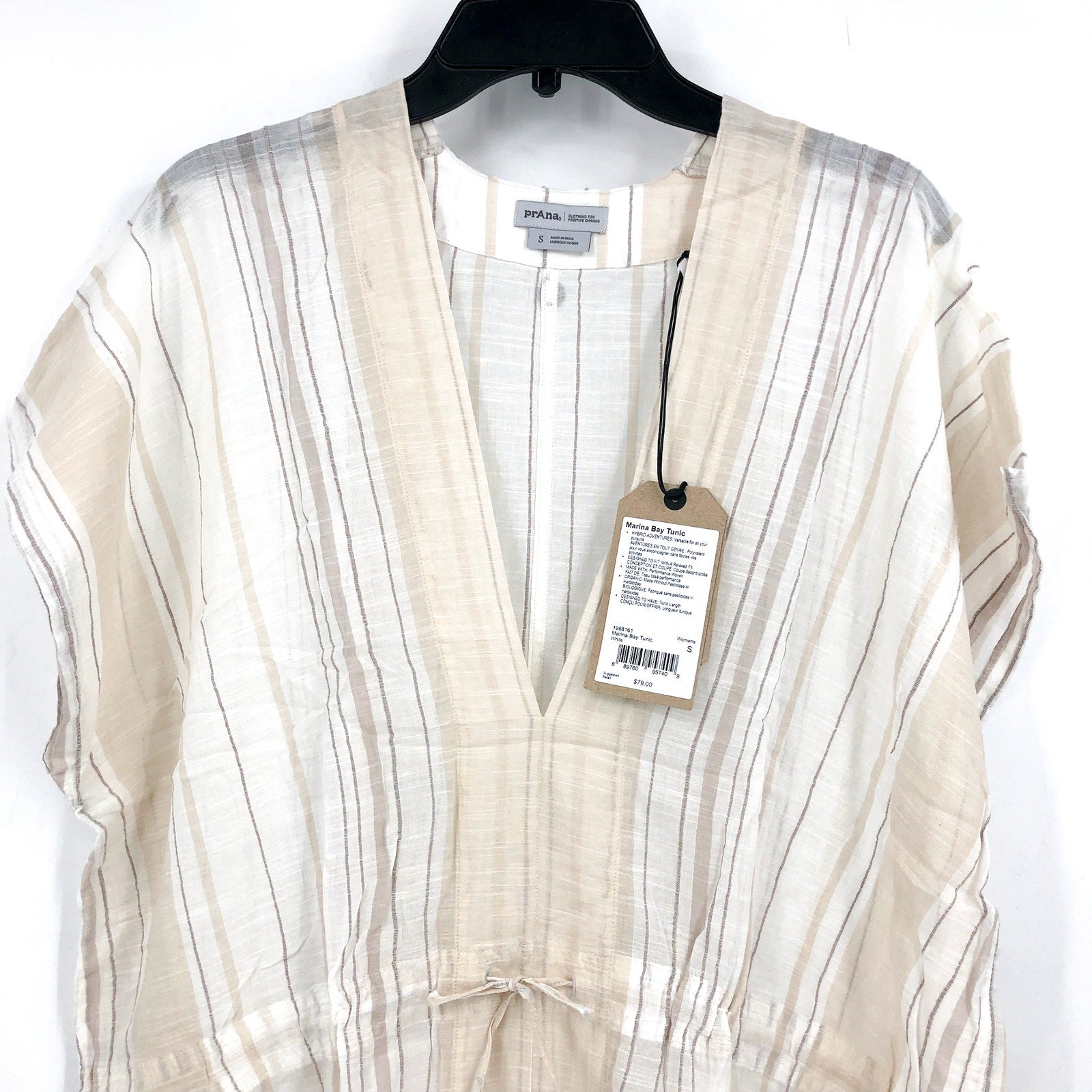 PRANA Women's Marina Bay Tunic Small White Swim Cover Up Short Sleeve NWT