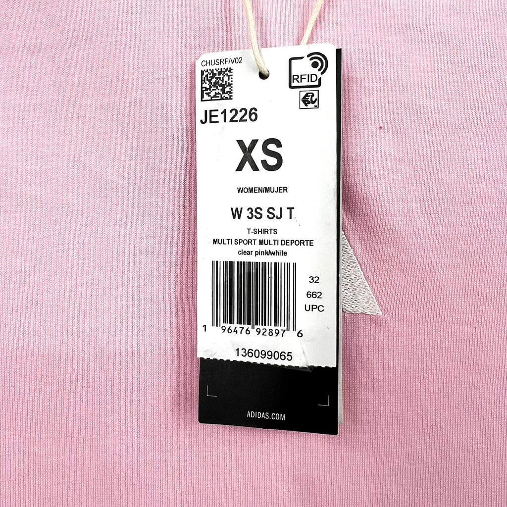 ADIDAS Women's Essentials 3-Stripes Cotton Tee XS Pink White Short Sleeve NWT