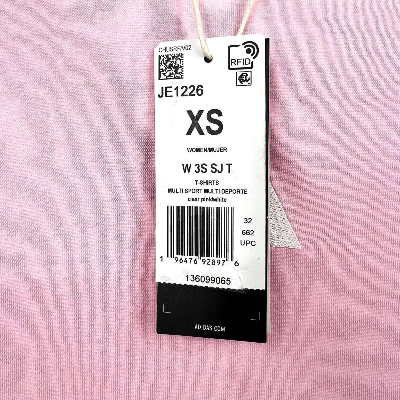 ADIDAS Women's Essentials 3-Stripes Cotton Tee XS Pink White Short Sleeve NWT