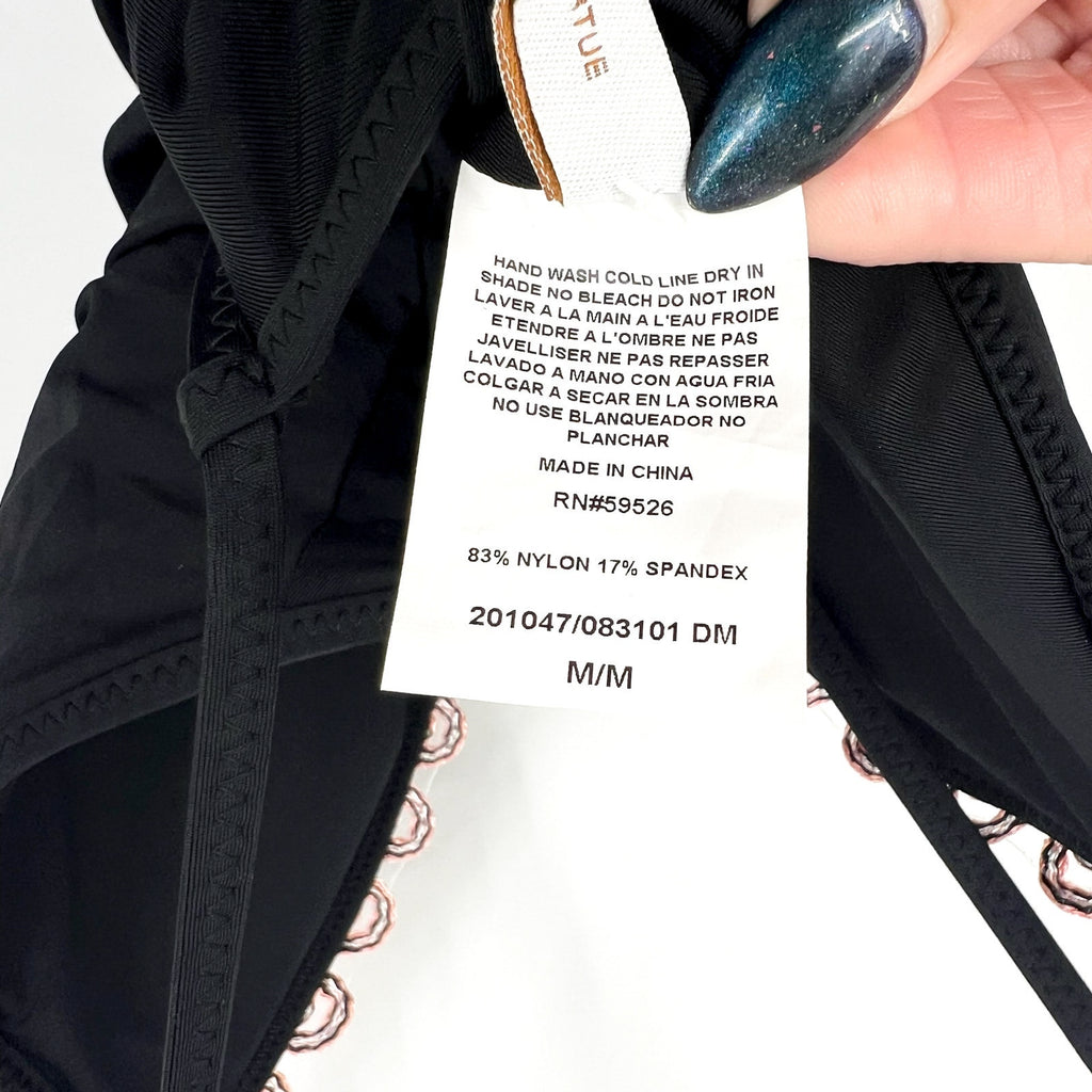 BECCA Women's Layla Plunge One-Piece Swimsuit Medium Black Open Back NWT