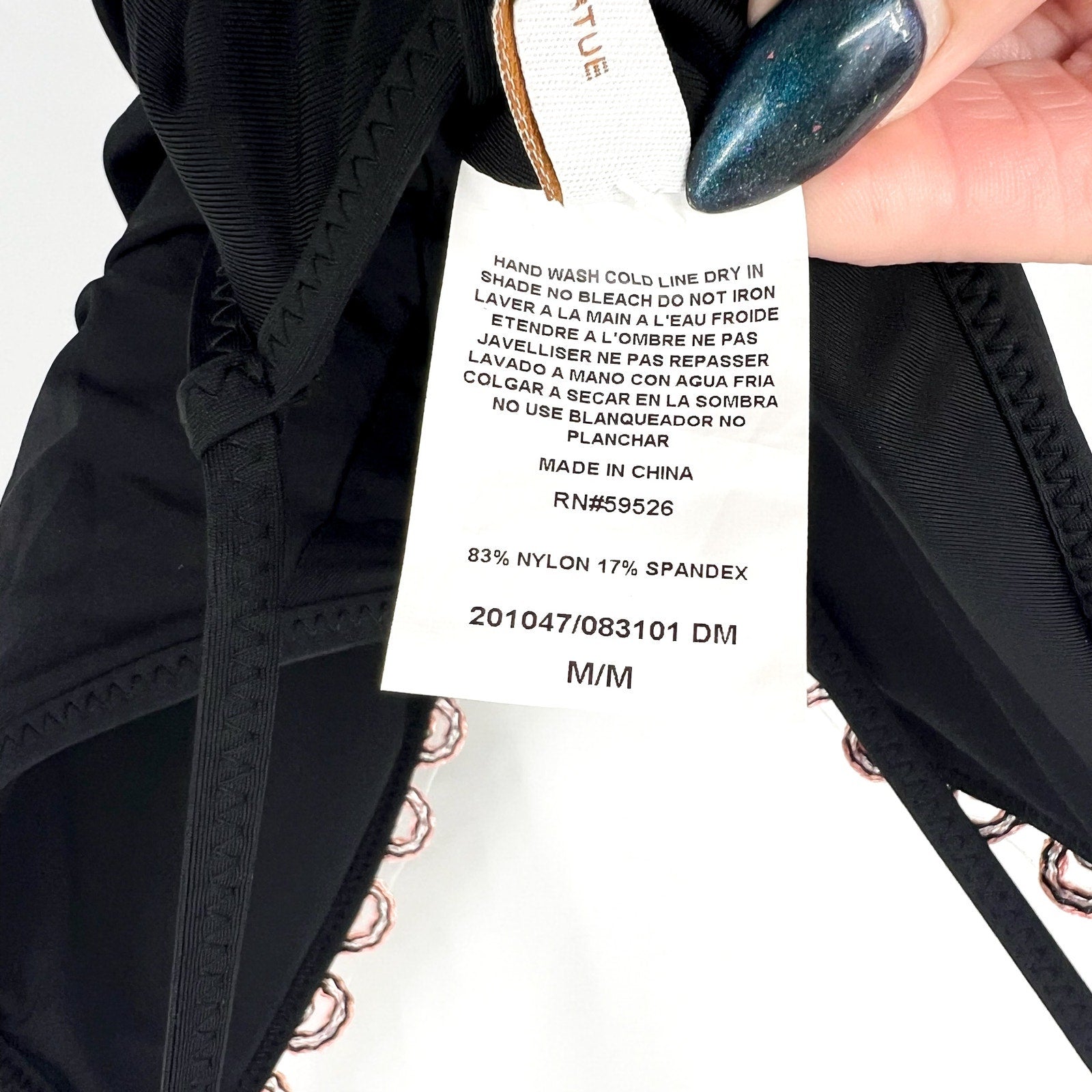 BECCA Women's Layla Plunge One-Piece Swimsuit Medium Black Open Back NWT