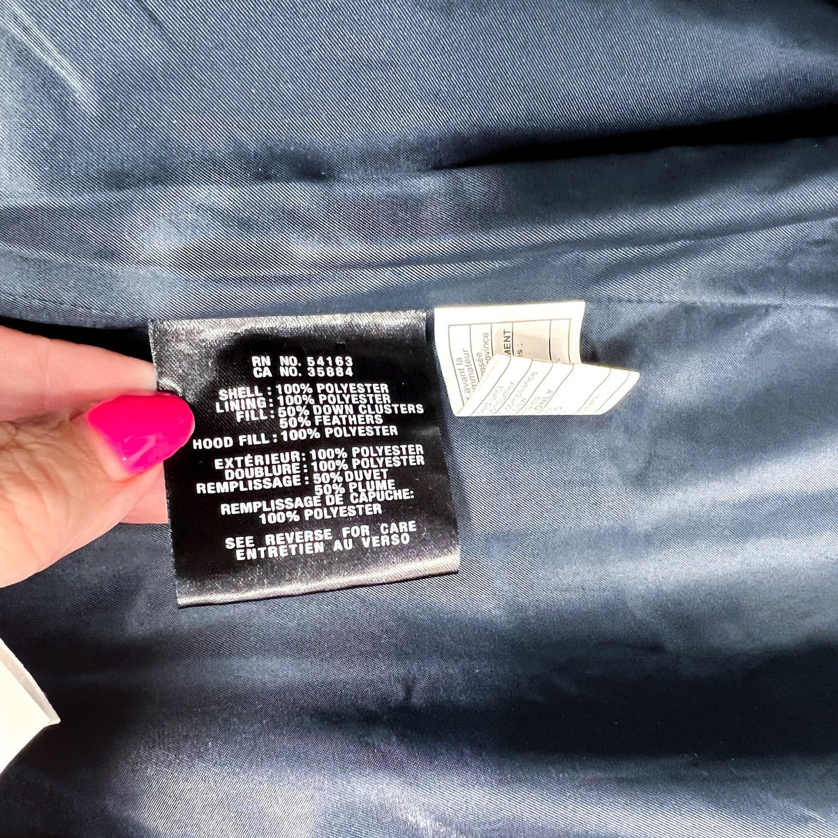 COLE HAAN Women’s Box Quilt Down Puffer Coat XS Navy Blue Hooded NWT
