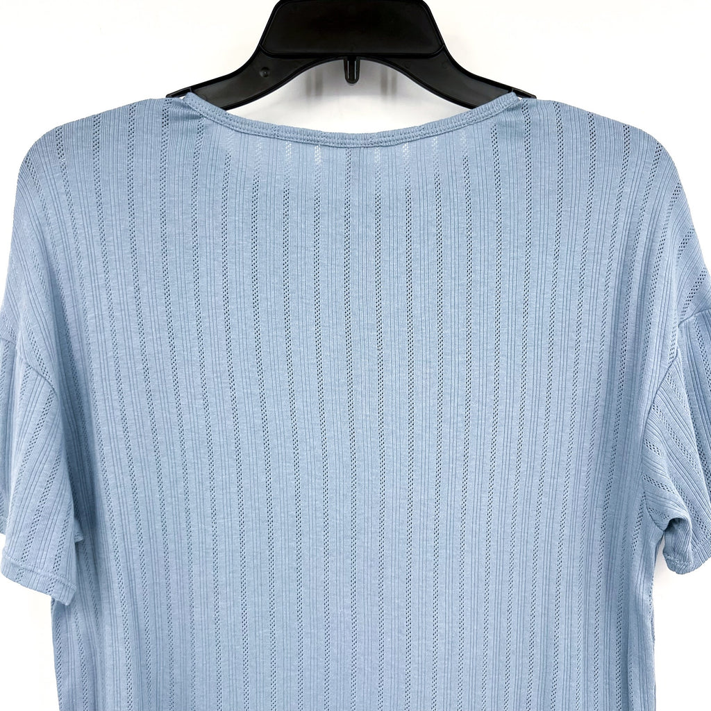 EBERJEY Women's Pointelle Short Sleeve Tee XS Blue Faded Denim Tencel Modal NWT