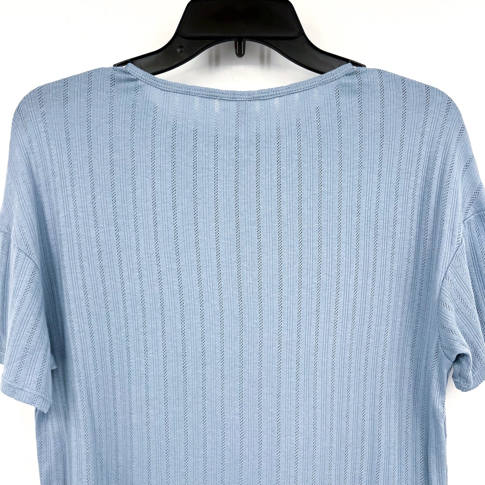 EBERJEY Women's Pointelle Short Sleeve Tee XS Blue Faded Denim Tencel Modal NWT