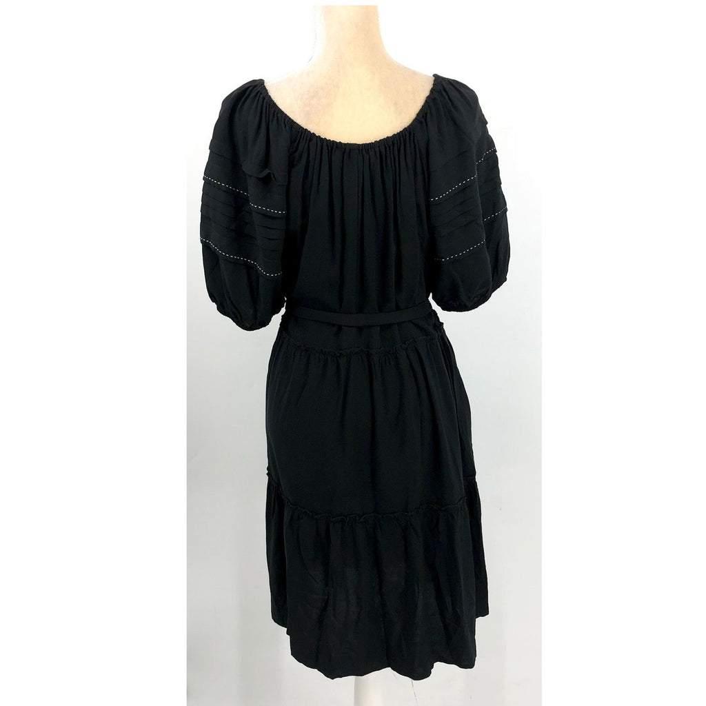 KAREN KANE Women's Tiered Boho Dress Large Black Puff Sleeve NWOT