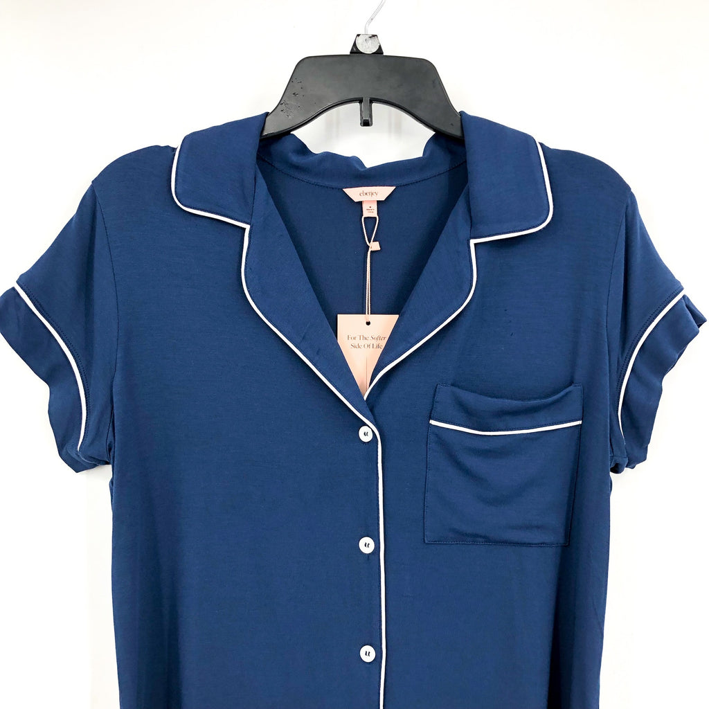 EBERJEY Women's Gisele Shortie PJ Set Medium Navy Blue Ivory TENCEL Modal NWT