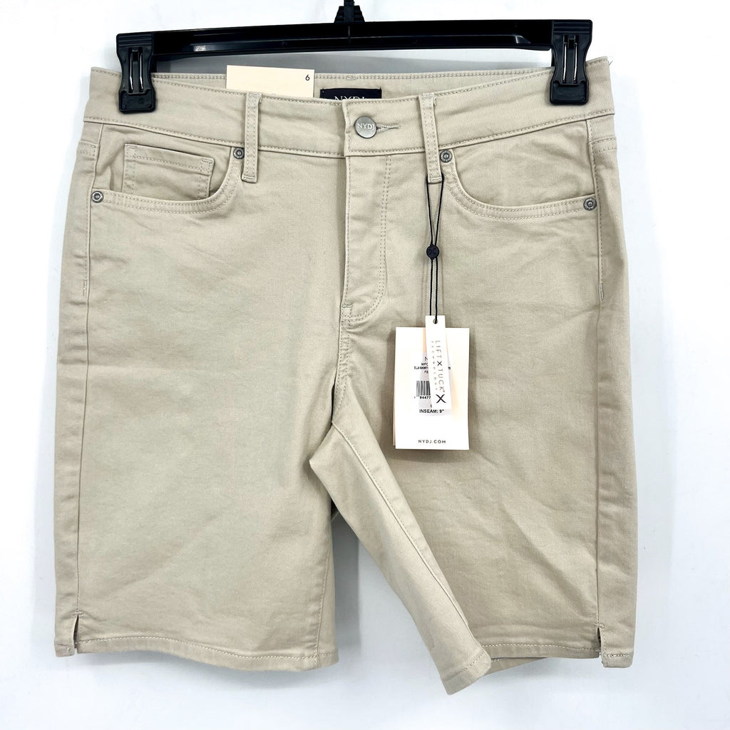 NYDJ Women's Ella Denim Shorts Size 6 Feather Beige Side Seam Slit Bermuda NWT