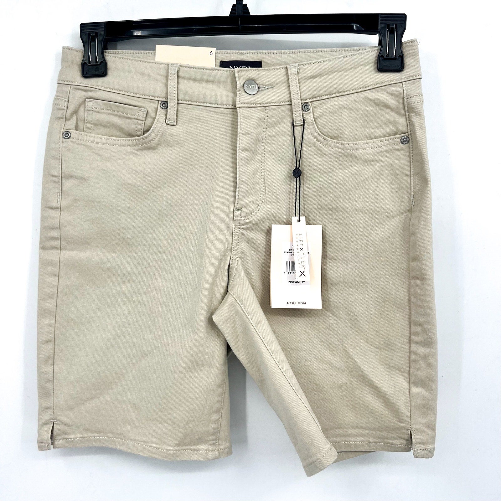 NYDJ Women's Ella Denim Shorts Size 6 Feather Beige Side Seam Slit Bermuda NWT