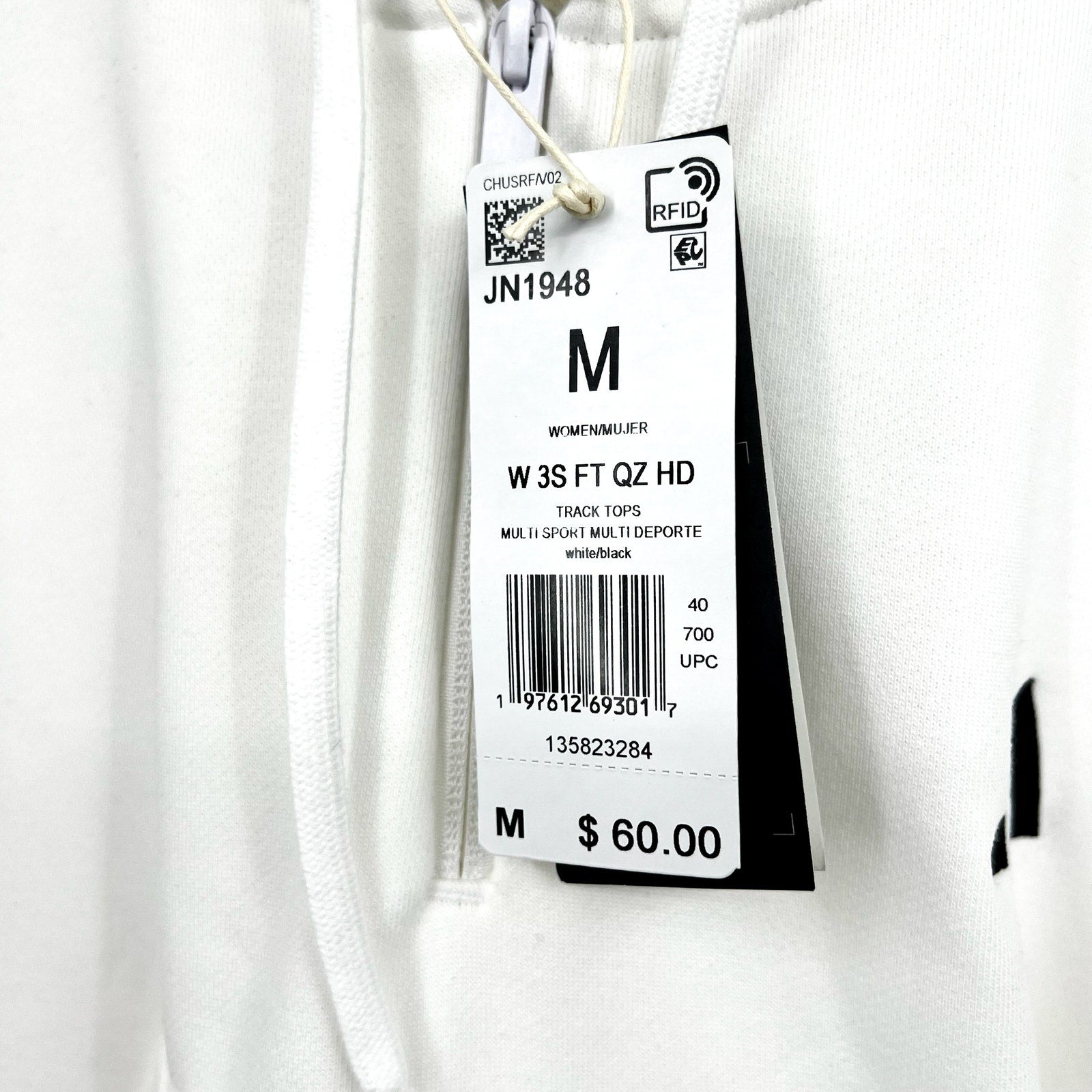 ADIDAS Essentials 3-Stripes French Terry Quarter-Zip Hoodie Medium White NWT