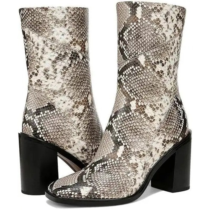 Franco Sarto Womens Stevie Mid Calf Boots Size 8.5 Tan Black Snake Leather NWOB