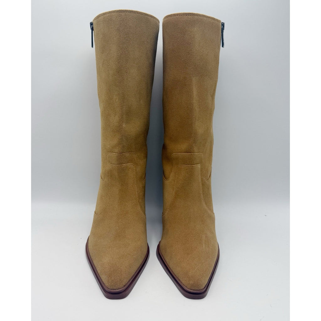 Franco Sarto Women Jaxon Mid Calf Boots Size 6 Tan Brown Suede Pointed Toe NWOB