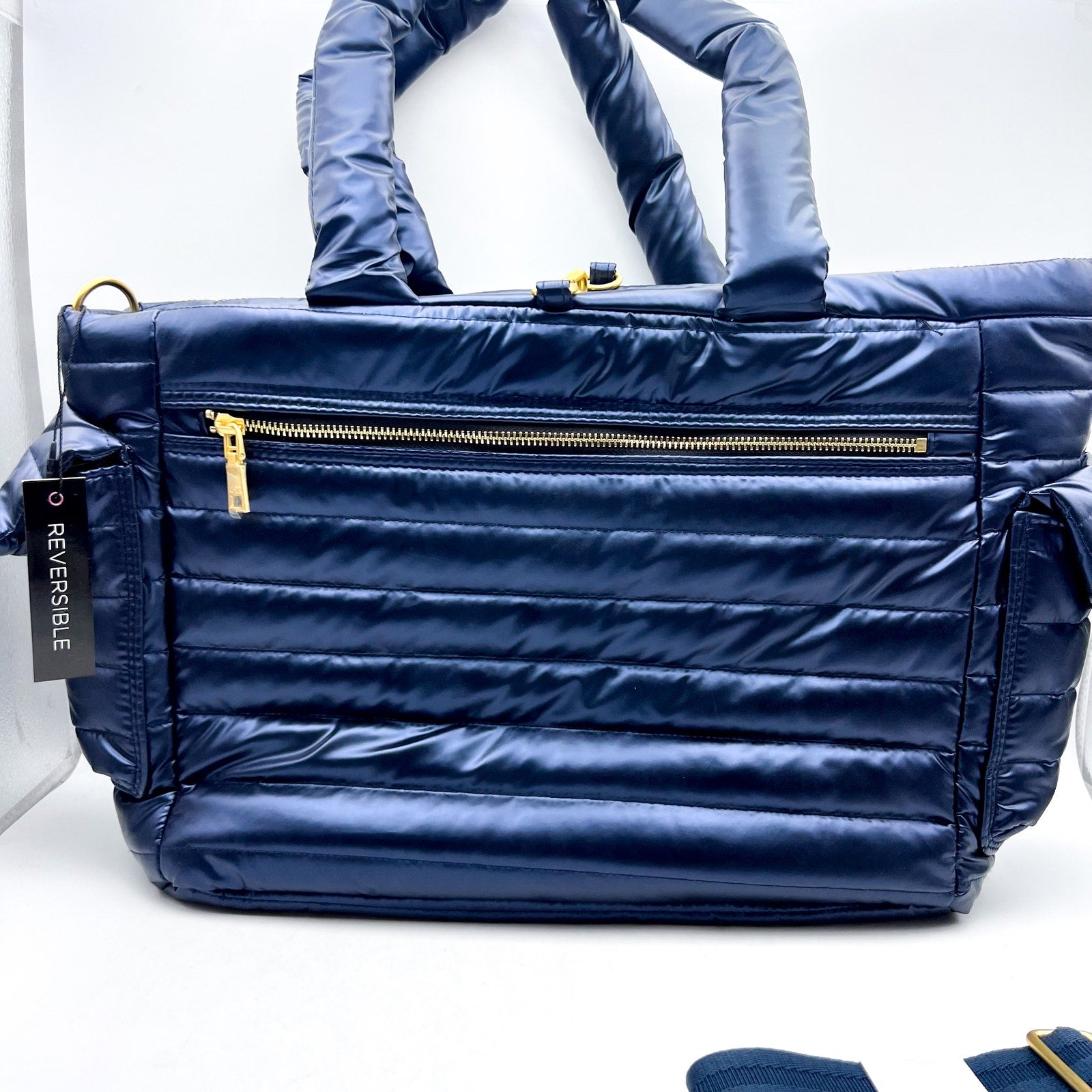 THINK ROYLN Women's Two Faced Reversible Tote Bag Dark Blue NWT