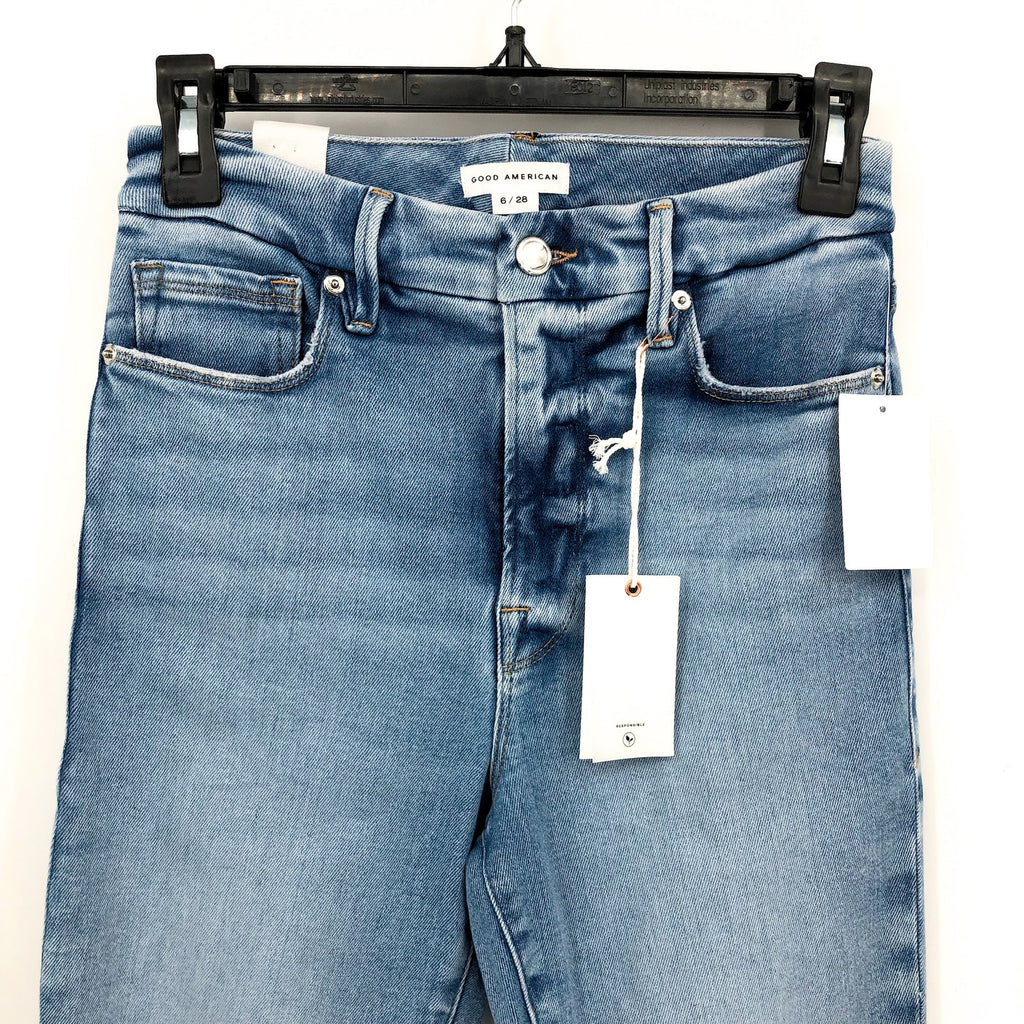 Good American Good Waist Crop Jeans Size 6 28x25 Blue Skinny Leg Raw Hem NWT