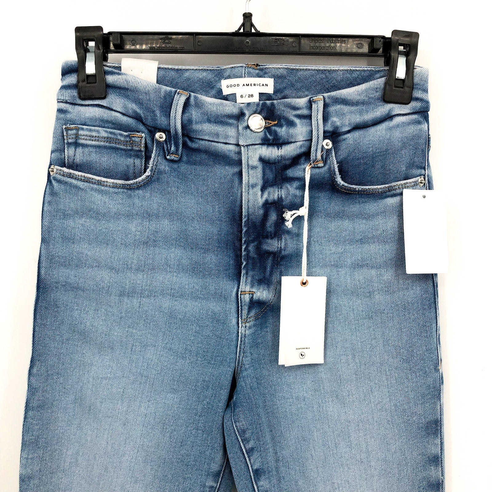 Good American Good Waist Crop Jeans Size 6 28x25 Blue Skinny Leg Raw Hem NWT