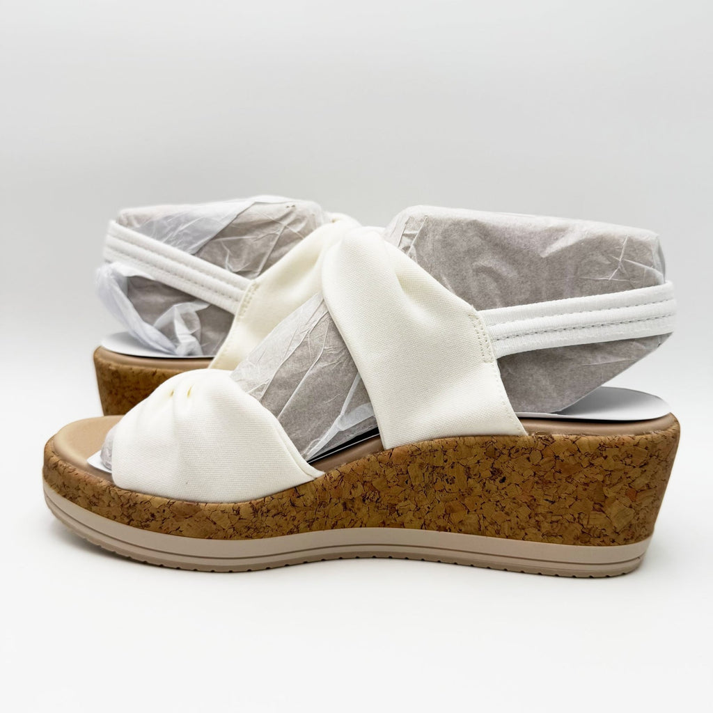 Bzees Womens Riley Slingback Wedge Sandals Size 8 Wide EU 38.5 White NIB