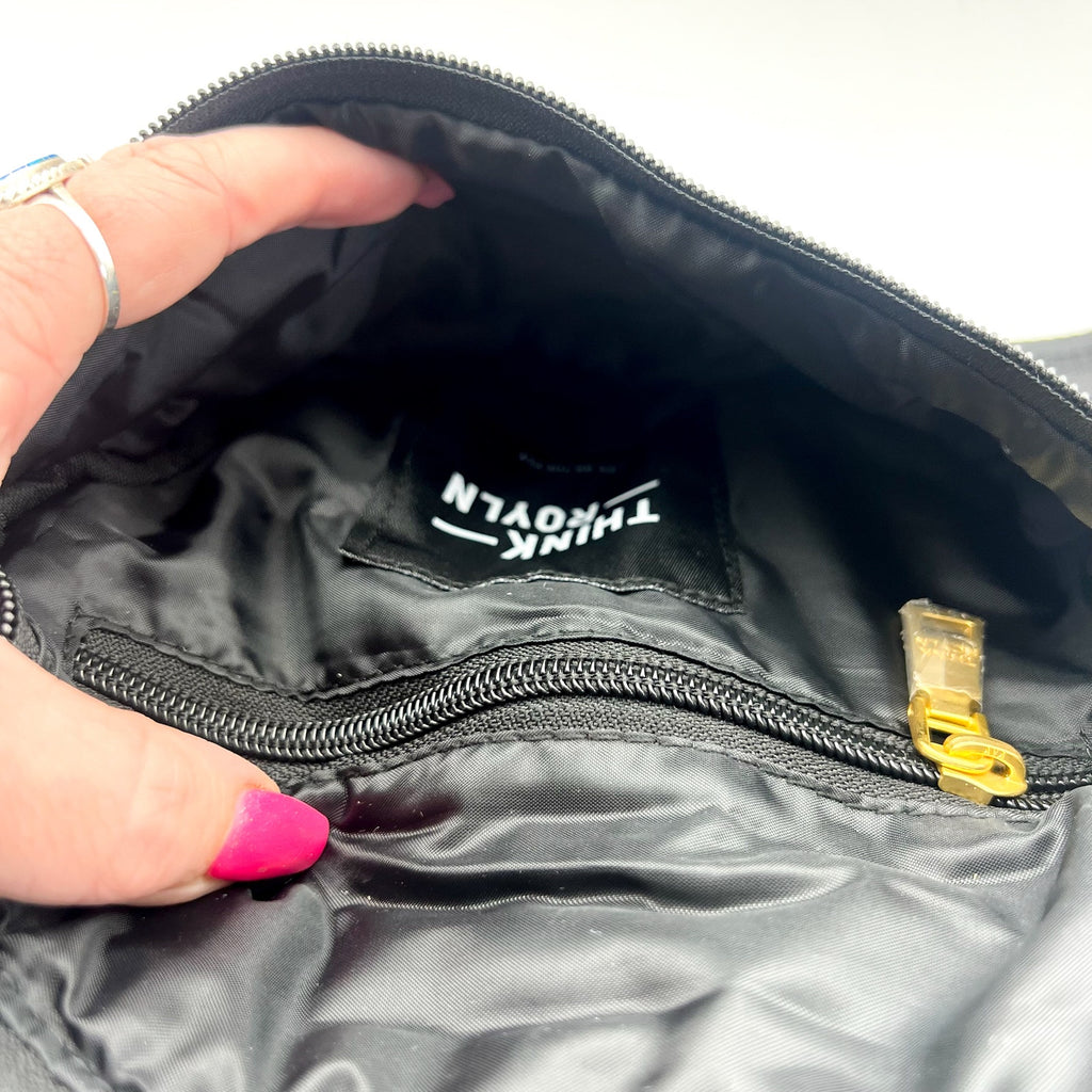 THINK ROYLN Women's Shining Star Crossbody Belt Bag Shiny Black NWT