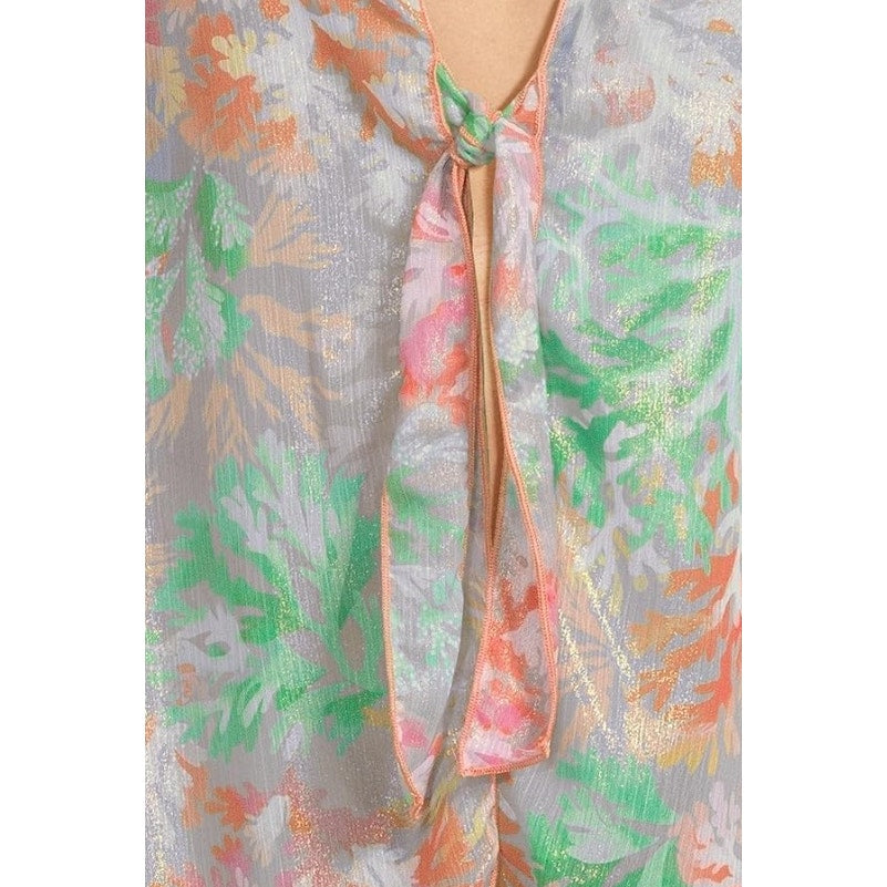 BECCA Women's Coral Reef Swim Cover Up M- L Pink Multi Sheer Chiffon Tunic NWT