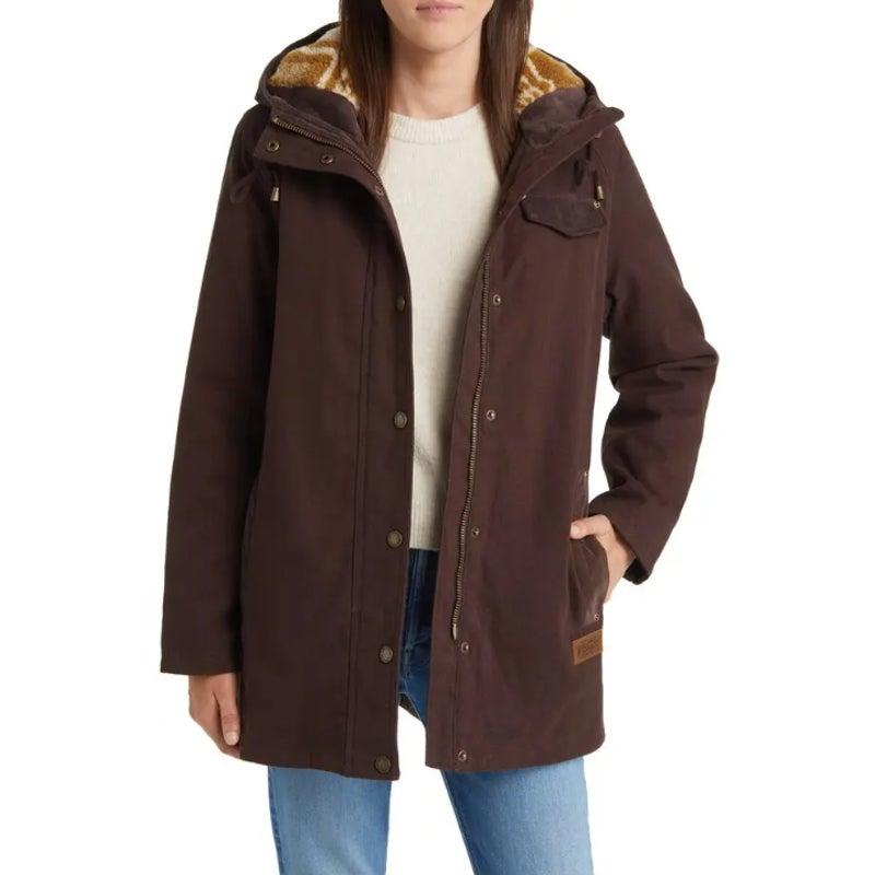 PENDLETON Womens Maria Canvas Corduroy Trim Parka XXL Coffee Brown Hooded NWT