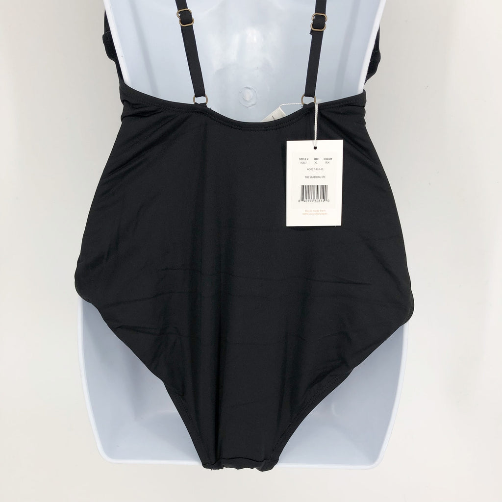 ANDIE SWIM Sardinia One Piece Swimsuit Size XL Flat Black Plunge V-Neck