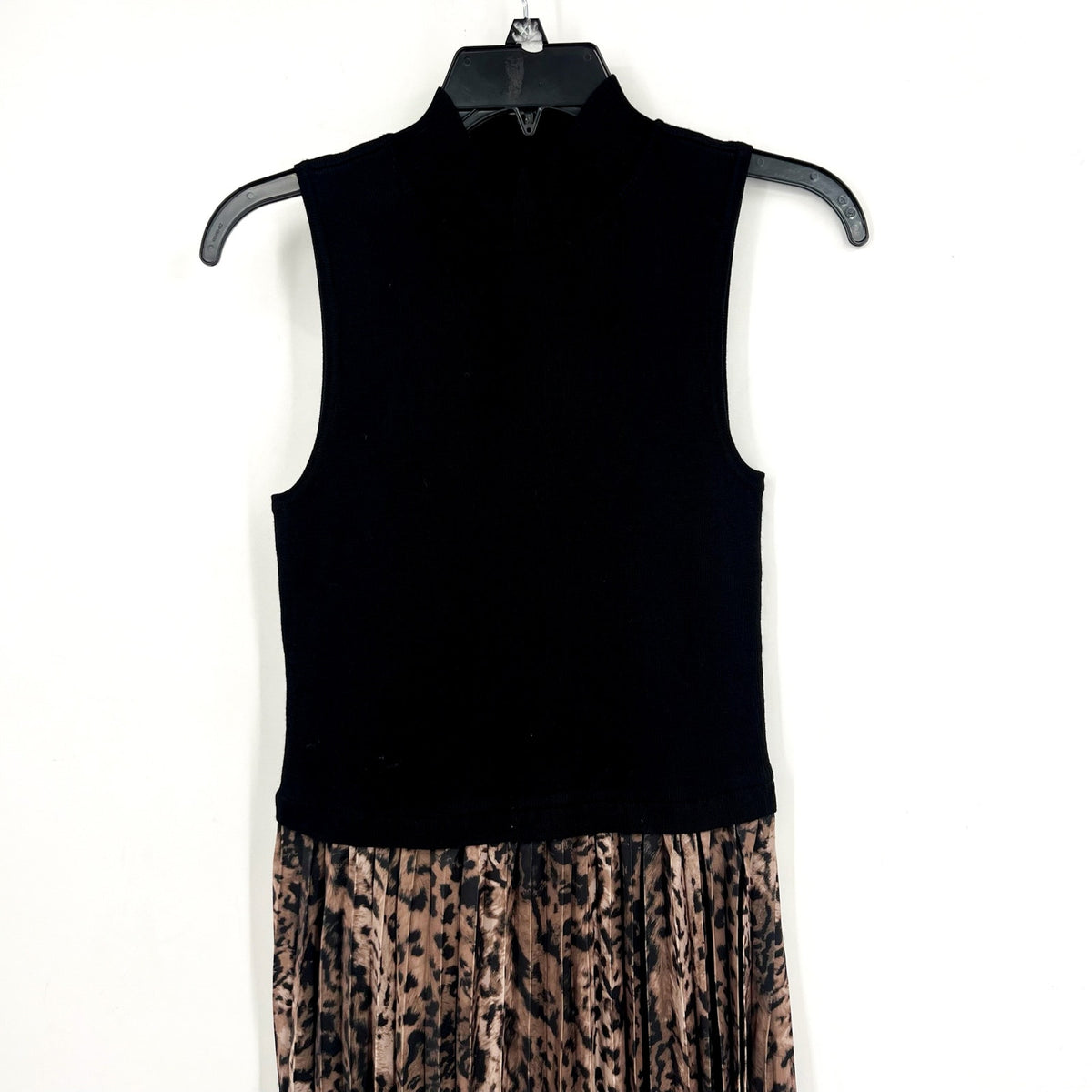 FORTUNE + IVY Womens Pleated Midi Dress Medium Black Tab Leopard Jersey NWOT